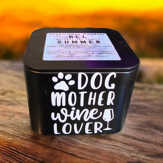 Dog Mother Wine Lover 8 oz Soy Wax Candle - Metal Tin, Cotton Wick, Non-Toxic Scents, Reusable Jar - Cute and Unique Gift