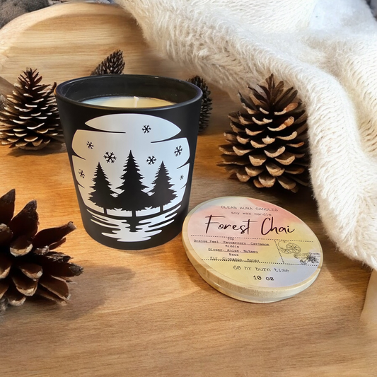 Christmas Candle Scented Soy wax Tree silhouette Forest Chai